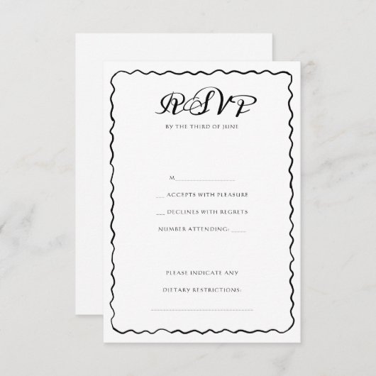 シンプル白黒フレお洒落ーム結婚 出欠カード (正面/裏面)