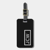 シンプル白黒フレームはっきりしたモノグラム ラゲッジタグ (正面縦)