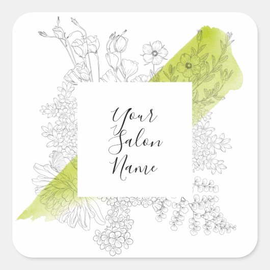 シンプル白黒フローラライム水色 スクエアシール (正面)