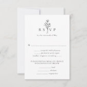 シンプル白黒フローラ垂直結婚型 出欠カード (正面)