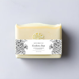 シンプル白黒フローラ手製石鹸ラベル 招待状ベリーバンド