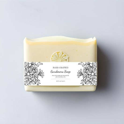 シンプル白黒フローラ手製石鹸ラベル 招待状ベリーバンド