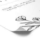 シンプル白黒フローラ結婚式の引き出物標識 ポスター (角)