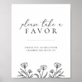 シンプル白黒フローラ結婚式の引き出物標識 ポスター (正面)