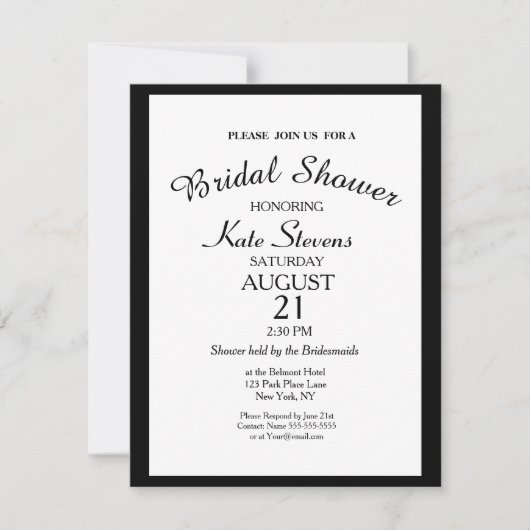 シンプル白黒ブライダルシャワーカード 招待状 (正面)