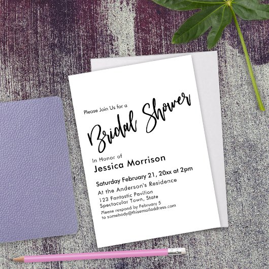 シンプル白黒ブライダルシャワータイポグラフィ 招待状