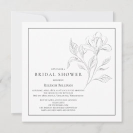 シンプル白黒ブライダルシャワーフローラ 招待状