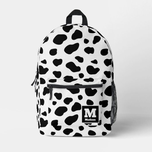 シンプル白黒プリントモノグラム名 プリントバックパック (正面)