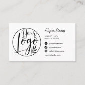 シンプル白黒ヘアメイクアップフォトロゴqrコード 名刺 (正面)