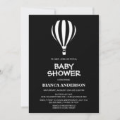 シンプル白黒ホットエアバルーン赤ちゃんシャワー 招待状 (正面)