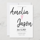 シンプル白黒マーカスクリプトハート結婚の 招待状 (正面)