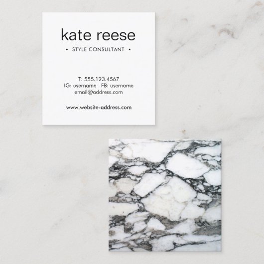 シンプル白黒マーブルプロフェッショナル スクエア名刺 (正面/裏面)