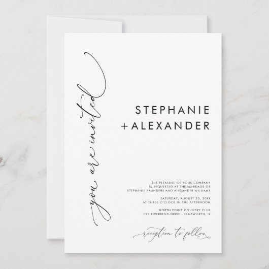 シンプル白黒ミニマモダンリス結婚ト 招待状 (正面)