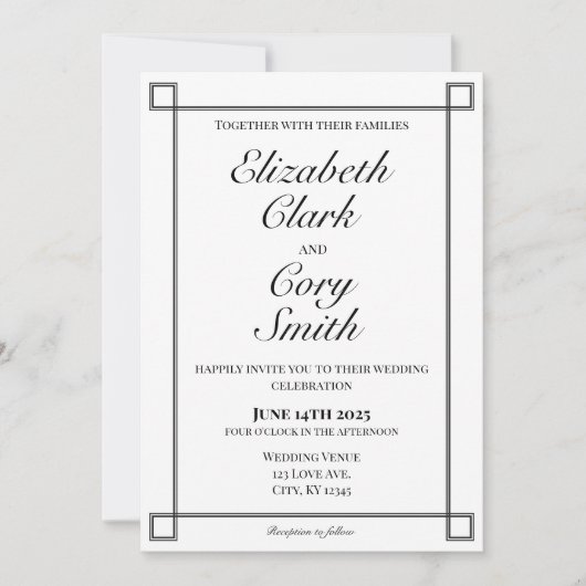 シンプル白黒ミニマリストエレガンス結婚 招待状 (正面)