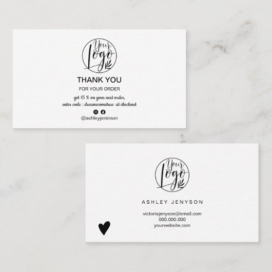 シンプル白黒ミニマルのロ感謝していゴの順序 名刺 (正面/裏面)