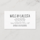 シンプル白黒ミニマルタイポグラフィ爪、 ネイルテック 名刺 (裏面)