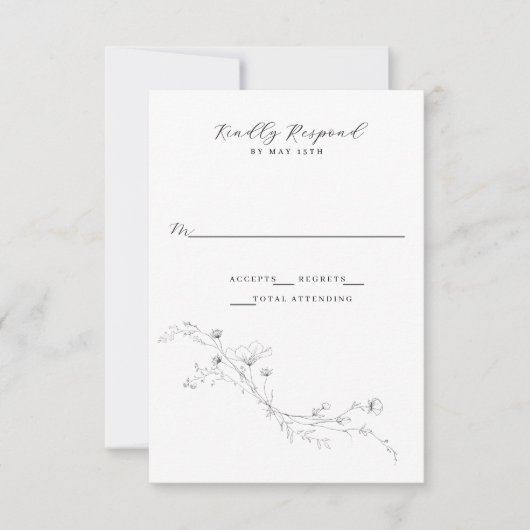 シンプル白黒ミニマル素朴フローラ 出欠カード (正面)