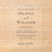 シンプル白黒ミニマル結婚リスト アクリル招待状 (正面)