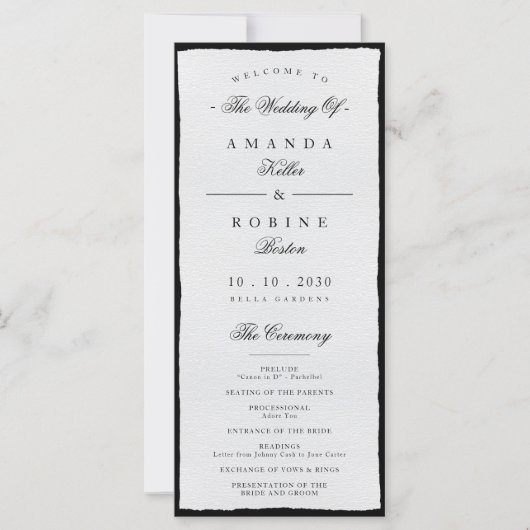 シンプル白黒ミニマル結婚式 プログラム (正面)