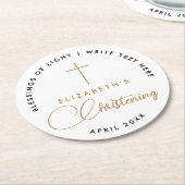 シンプル白黒ミニマル金ゴールドクロス《キリスト教》洗礼式や命名式 ラウンドペーパーコースター (アングル)