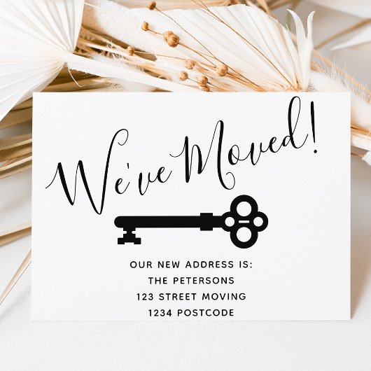 シンプル白黒ミニマル鍵移動告知 案内ポストカード