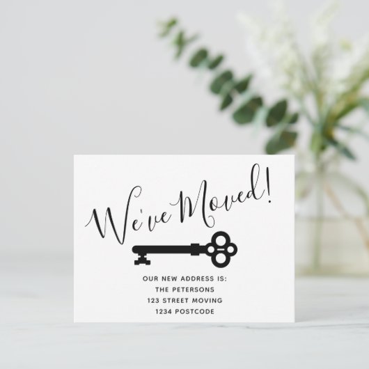 シンプル白黒ミニマル鍵移動告知 案内ポストカード (スタンド正面)