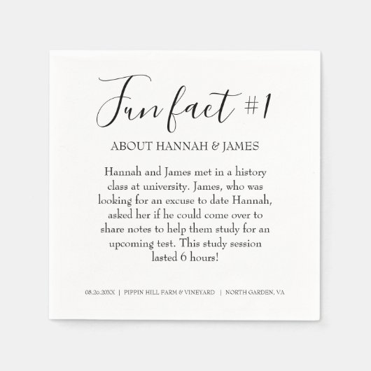 シンプル白黒モダンおもしろいファクト1結婚のNapki スタンダードカクテルナプキン (正面)