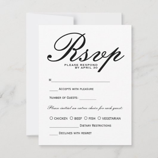 シンプル白黒モダンエレガントミニマルスクリプト 出欠カード (裏面)