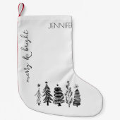 シンプル白黒モダンファミリークリスマスデコール スモールクリスマスストッキング (正面)