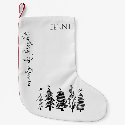 シンプル白黒モダンファミリークリスマスデコール スモールクリスマスストッキング (正面)