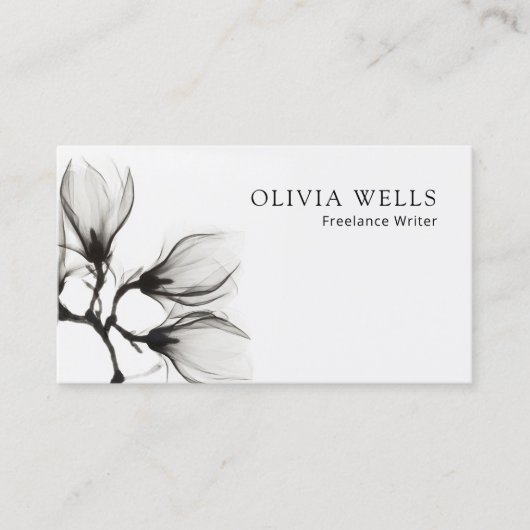 シンプル白黒モダンフローラプロフェッショナル 名刺 (正面)