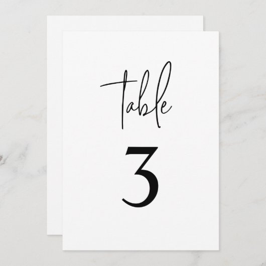 シンプル白黒モダンミニマリスト表の番号 招待状 (正面/裏面)