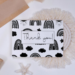 シンプル白黒モダンレインボーベビーシャワー サンキューカード