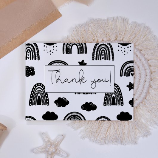 シンプル白黒モダンレインボーベビーシャワー サンキューカード