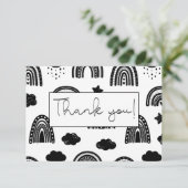 シンプル白黒モダンレインボーベビーシャワー サンキューカード (スタンド正面)