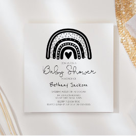 シンプル白黒モダンレインボーベビーシャワー 招待状