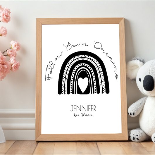 シンプル白黒モダンレインボーベビールーム ポスター