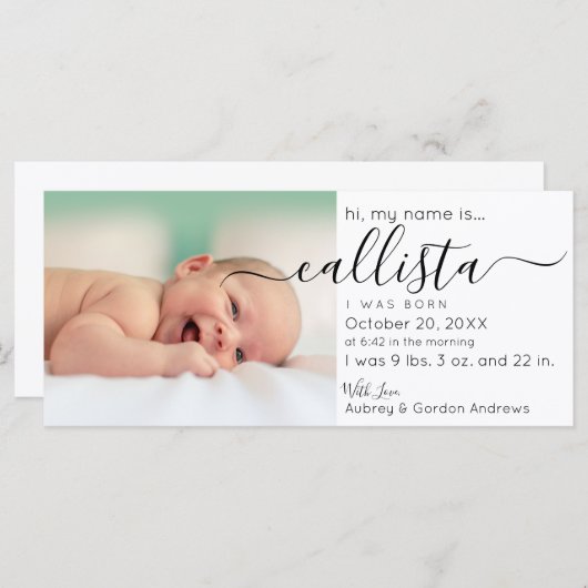 シンプル白黒モダン写真の誕生発表 (正面/裏面)