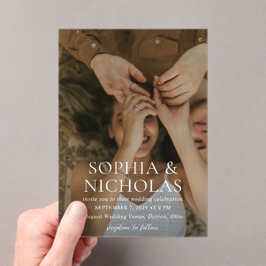 シンプル白黒モダン写結婚真 アクリル招待状 (インサイチュ (ポータブル))