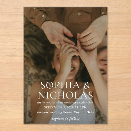 シンプル白黒モダン写結婚真 アクリル招待状