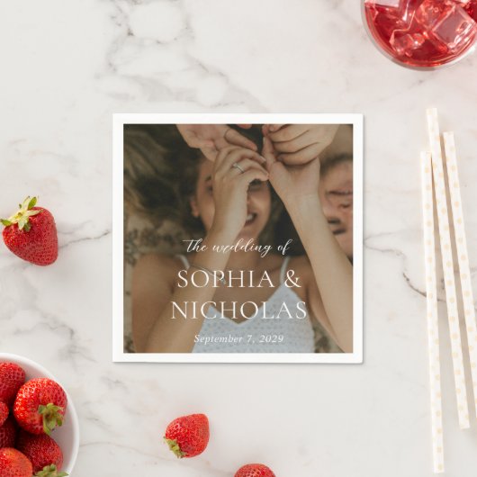 シンプル白黒モダン写結婚真 スタンダードカクテルナプキン (インサイチュ)