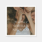 シンプル白黒モダン写結婚真 スタンダードカクテルナプキン (正面)