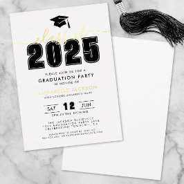 シンプル白黒モダン卒業党金ゴールド 箔招待状