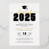 シンプル白黒モダン卒業党金ゴールド 箔招待状 (正面)