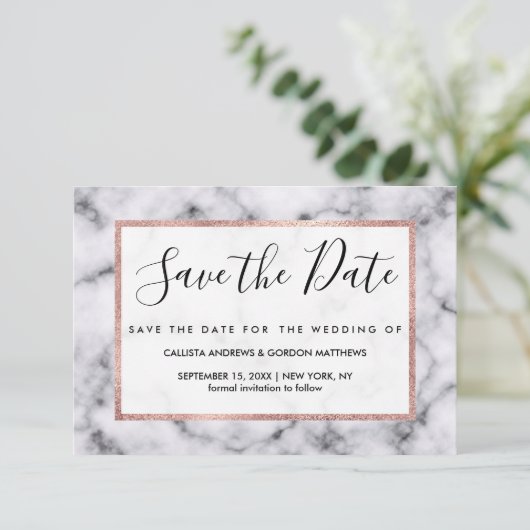 シンプル白黒モダン大理石模様 セーブザデート (スタンド正面)