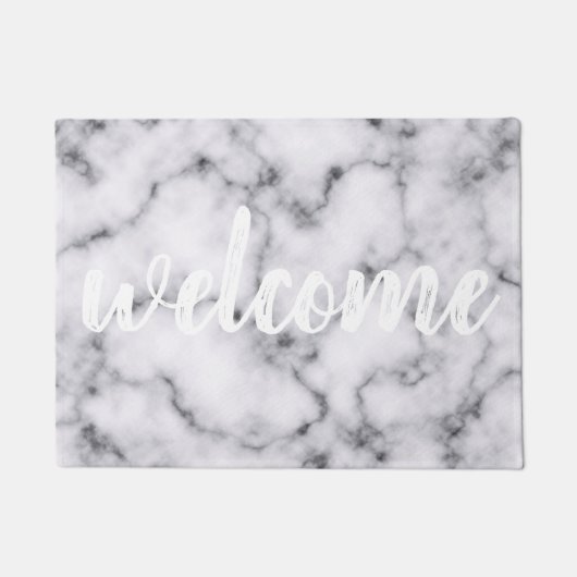 シンプル白黒モダン大理石模様 ドアマット (正面)