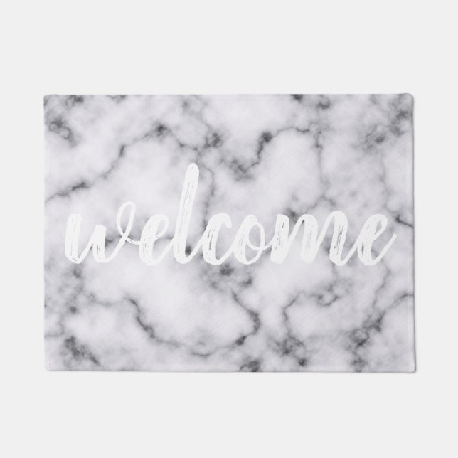 シンプル白黒モダン大理石模様 ドアマット (正面)
