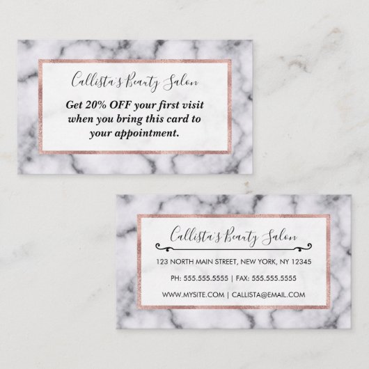 シンプル白黒モダン大理石模様 割引カード (正面/裏面)