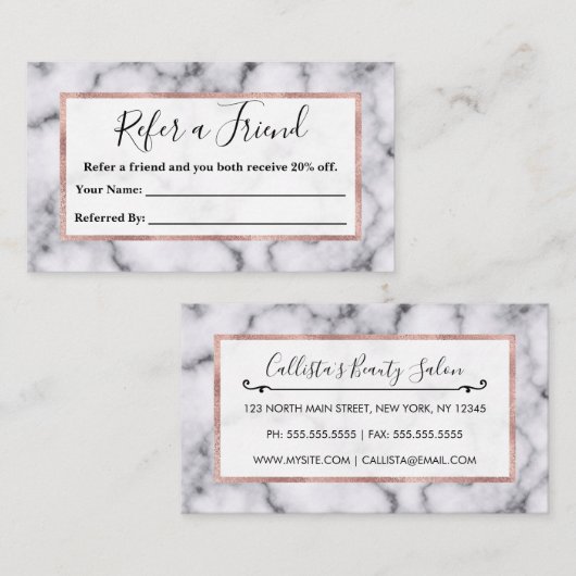 シンプル白黒モダン大理石模様 紹介カード (正面/裏面)