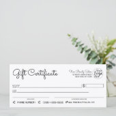 シンプル白黒モダン小切手ギフト証明書 (スタンド正面)